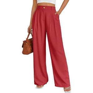 LILLUSORY Wide Leg Dress Pants Women's High Waisted Dressy Trousers Red Medium Size 10
