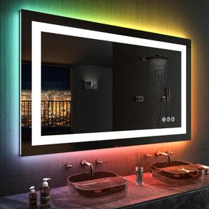 LOAAO 48"X28" LED Bathroom Mirror with Lights, Anti-Fog, Dimmable, RGB Backlit + Front Lighted, Bathroom Vanity Mirror for Wall, Memory Function
