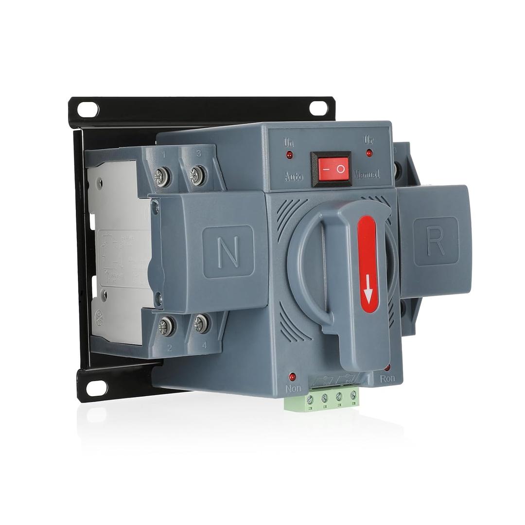 100Amp 220V AC Automatic/Manual Transfer Switch, ATS 2P Manual Dual Power Changeover Electrical Switch, Solar Back Up Power Auto Selector Overvoltage, Undervoltage 50/60Hz CE Certified