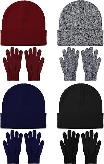 Glooarm 8 Pack Winter Hat and Gloves Set for Men Women Warm Beanies Knit Gloves Unisex Warm Sets
