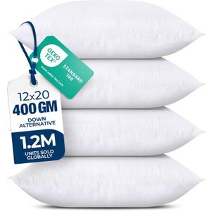 Utopia Bedding Throw Pillows (Set of 4, White)  12 x 20 Inches Down Alternative Pillows for Bed, Sofa, and Couch - Fluffy Decorative Stuffer Pillow for Indoors & Outdoors