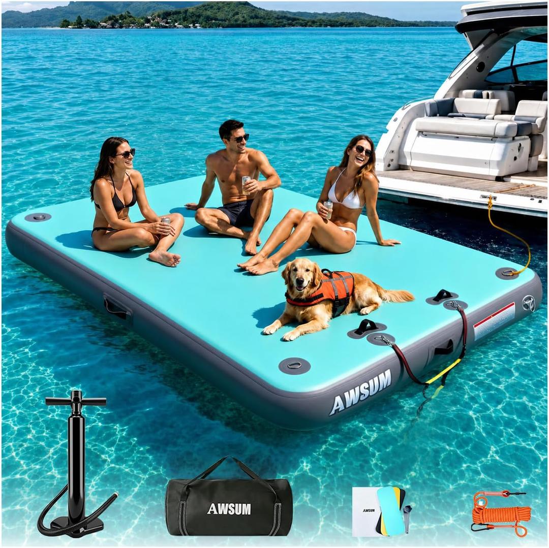 AWSUM Inflatable Floating Dock for Water Activities, 6ft-15ft Island Raft, 10 X 6 Ft
