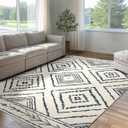 Area Rug 6x9 Rug Machine Washable Non-Slip Low Pile Print Pattern Western Rug for Living Room Bedroom Entryway Tribal Series -Navywhite/Black