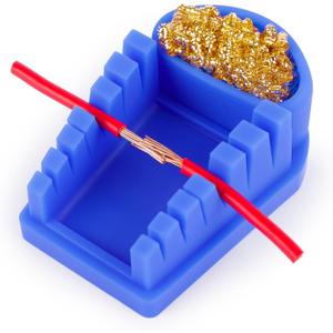 YIHUA S200 Blue Heat-Resistant Silicone Soldering Wire Holder with Brass Wool Cleaner, 6 Grooves, Storage Tray, Helping Hands Soldering Wire Welding Fixture, Compatible Diameter 32-7AWG