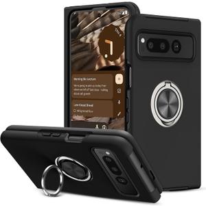 BENTOBEN for Google Pixel Fold Case(2023), [Full Hinge Protection] with 360 Ring Holder, Shockproof Slim Kickstand Magnetic Women Men Non-Slip Protective Phone Case for Pixel Fold 5G, Black