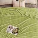 KORBLISS Super Soft Flannel Throw Blanket 50x60 Inches, Premium Checkered Jacquaed Silky Fleece Lightweight Bed Blanket All Season Use, Olive Green Strip, 50"x60"