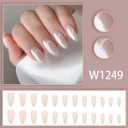 2 x White Press on Nails Shiny Glitter Design Medium Almond Fake Nails Bling False Nails for Women Girls Daily Wear Manicure 24pcs (0821-00, 0821-014)