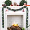 15FT Lighted Garland Plug in, Prelit Artificial Christmas Garland with Clear Incandescent Lights, Xmas Holiday Decor for Stairs Wall Door, Indoor Outdoor Garlands