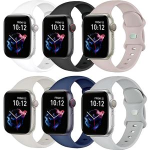 6 Pack Bands Compatible for Apple Watch Band 38mm 40mm 41mm 42mm 44mm 45mm 46mm 49mm Women Men, Soft Silicone Sport Replacement Band for iWatch Apple Watch Series 10 9 8 7 6 5 4 3 SE Ultra (White-Black-sand powder-starlight-Midnight Blue-Cloudy gray)