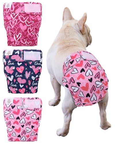 CuteBone Washable Dog Diapers Female No Tail Hole 3 Pack Reusable Doggie Period Training Pants Valentines for Docked-Tail Frenchie French Bulldog Boston Terrier Without Tail WWD20S Small