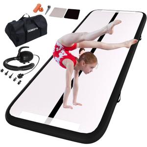 DOBESTS Inflatable Air Gymnastics Mat Tumbling Mat Tumble Track Gymnastics Training Mats for Kids Home 6.6ft 10 ft 13ft 16ft 20ft 4/8in Thick Air Mats for Dance Yoga Cheer Water With Pump (Black)