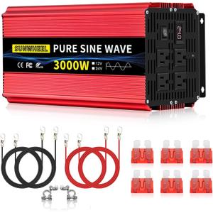 SUNWHEEL 3000W 24V Pure Sine Wave Inverter, 24V DC to 110V/120V AC Power Inverter for RVOff GridTruckPower Outage with 4 AC outlets and LCD Display