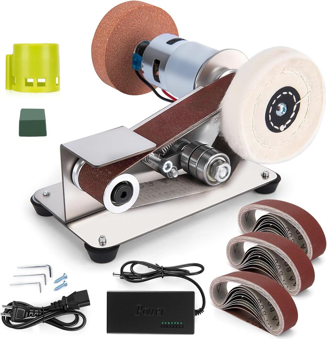 Mini Belt Sander, 15°Electric Bench Grinder Sanding Machine, 7 Adjustable Speed Electric Knife Sharpener, Low Noise Cutter Sharpener Sander for Metal Working DIY, Woodworking, Plastic, Crafts