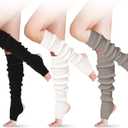 SATINIOR Long Leg Warmers for Women 24 Inch over The Knee Knit Ribbed Leg Warmer Stirrup Yoga 80s Party Dance Ballet Supply (One Size, Black, White, Gray)