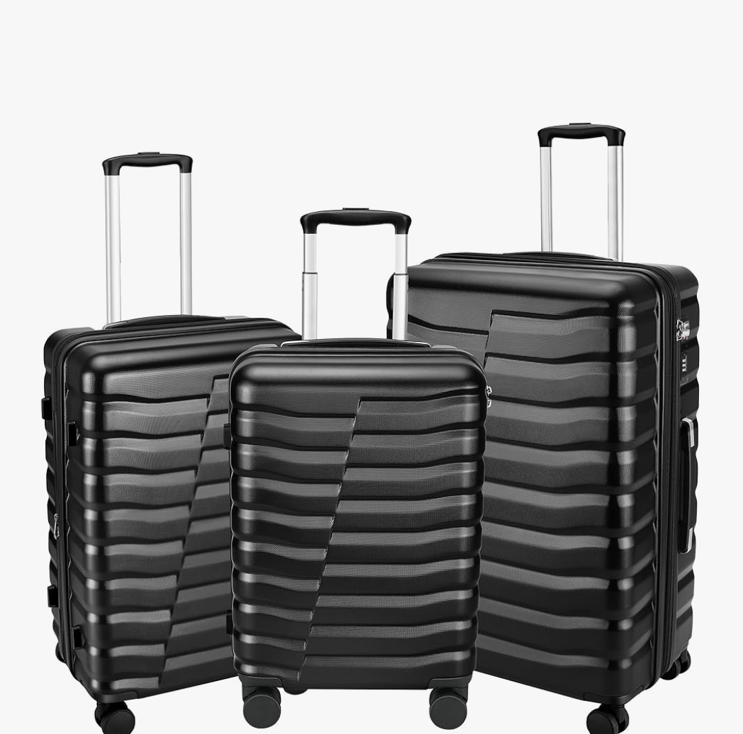 Lightweight Luggage with Spinner Wheels & YKK Zipper, Hard Shell 3-Piece Suitcase ABS+PC Hardside Luggage Set with TSA Lock for Men Travel, Black (20+24+28 inch)