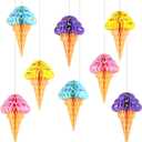 8PCS Ice Cream Honeycomb Balls Decorations Centerpieces for Tables Ice Cream Hanging Ceiling Sign Tissue Paper Ice Cream Party Supplies for Summer Theme Birthday Baby Shower Bridal Shower Party Favor