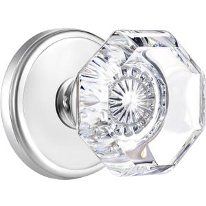 Passage Glass Door Knobs Interior, Octagon Crystal Door Knobs for Hall and Closet, Polished Chrome
