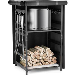 Storage Station 4.5ft for Solo Stove Yukon, Bonfire, Ranger and other Fire Pit Stove, Firewood Storage Cabinet with Waterproof Cover, Adjustable Firewood Rack for logs and Fire Pit Accessories