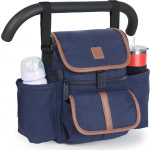 NT·hut Baby Stroller Organizer, Stroller Caddy , 2 Wide Cup Holders & Stability Bottle Straps, Adjustable Shoulder Strap, Fits 11" Tablet, Magnetic Pocket, YKK Zippers & Mesh Pockets, Waterproof