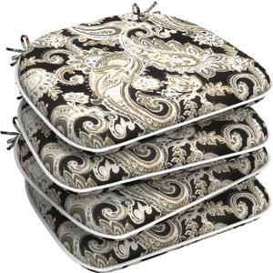 LVTXIII Set of 4 Outdoor Chair Cushions for Patio Furniture, Water Repellent Patio Chair Cushions 17"x16" with Ties, U-Shaped Dining Chair Pads for Garden Kitchen Use, Paisley Black