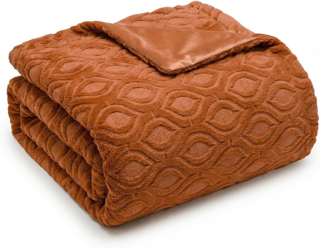 Horaldaily Solid Color Caramel Orange Faux Fur Throw Blanket 50x60 | All Season Using Ultra Soft Fuzzy Plush Cozy Non-shedding 3D Textured Blanket for Couch Sofa Bed, Ideal Gift for Kids Adults