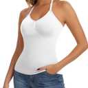 JOYSHAPER Shapewear with Built In Bra Halter Bra Tank Tops V Neck Halter Top Camisoles Adjustable Body Shaper (Medium, #6 White)