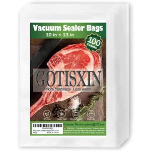 100 10 x13 Vacuum Sealer Bags, Airtight,Pre-cut,Heavy Duty BPA-Free Commercial Grade,for Sous Vide & Vacuumed Storage, Vac Seal Bags,for Food Saver & Seal a Meal Machines (10 x13)
