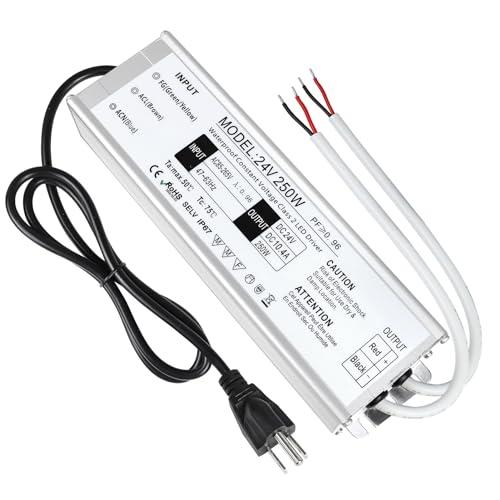 LightingWill LED Driver 250 Watts Waterproof IP67 Power Supply Transformer, 85-265V AC to 12V DC Low Voltage Output, Adapter with 3-Prong Plug 3.3 Feet Cable for Outdoor Use, Computer Project