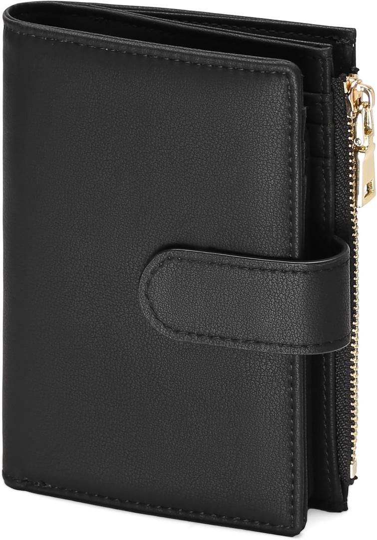 GAEKEAO Small Wallets for Women Leather RFID Blocking Bifold Zipper Pocket Wallet Card Case Purse with ID Window (Type 1 Black)