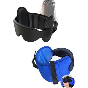 Travel Pillows for Airplanes, Airplane Pillow with 3D Eye Mask for Sleeping, 360° Support Headrest for Long Flight, Road Trip, Stop Bobblehead Travel Essential Airplane Sleep Head Strap, Blue