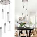 MELUCEE 5 Color Temperature Dimmable LED Pendant Light, 5-Light Round Multi Cluster Pendant Lighting Mini Bubble Chandelier Brushed Nickel for Dining Room Kitchen Island Stair, 3000K-6000K, Adjustable Height