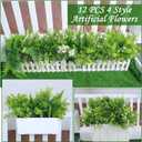 TURNMEON Artificial Plants Outdoor Fake Plants UV Resistant No Fade 12 Bundles 4 Styles Faux Plant Plastic Greenery Shrubs Boston Fern Lavender for Outside Gardens Porch Patio Indoor Home Decor