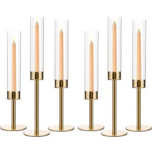 VINCIGANT 6PCS Gold Candle Sticks Holder in Wedding Centerpieces for Tables, Metal Candlesticks Sticks Holder with Acrylic lampshade for Parties, Halloween, Christmas, and Wedding Decorations