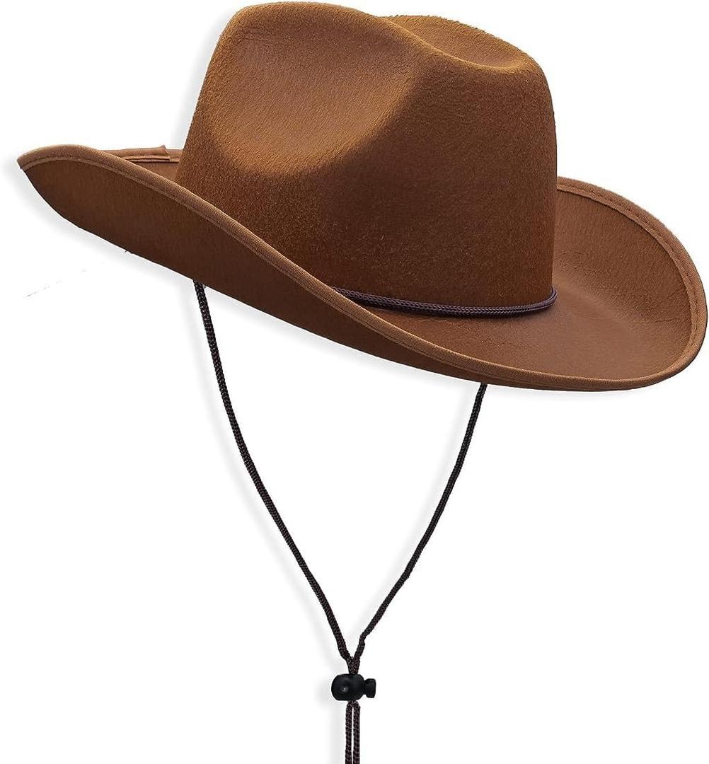 COLLECT PRESENT Plain Felt Cowboy & Cowgirl Hat for Men, Women, and Teens | Western Studded Cowboy Hat in Adult Sizes (Brown)
