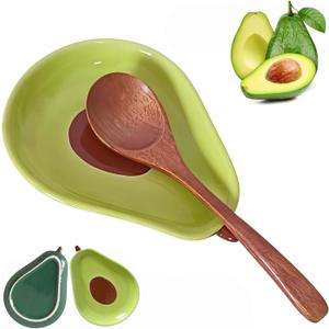 Cute Ceramic Spoon Rest & Holder for Stove Top, Avocado Shaped Coffee & kitchen Spoon Rest & Holder for Kitchen Counter, Stove & Cooking Spoon Holder for Ladle & Utensil & Spatula & Tong Rest (Green)