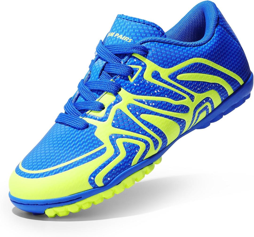 DREAM PAIRS Boys Girls Indoor Turf Soccer Cleats Lace Up Athletic Youth Futsal Football Shoes for Little/ Big Kid, Size 12 Little Kid, Royal/ Lemon Green/ White, SDSO2413K