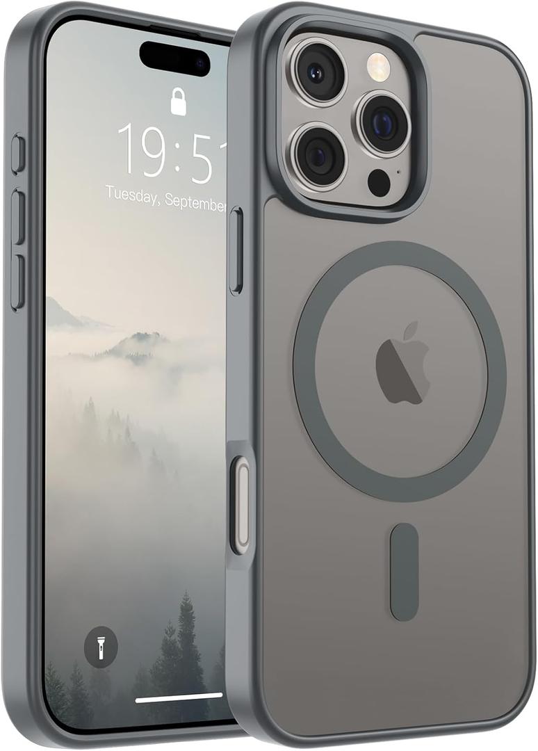 SUPFINE Magnetic for iPhone 16 Pro Case (Compatible with MagSafe) (Military Grade Drop Protection) Slim Translucent Matte Shockproof with Anti-Fingerprint Phone Case,Gray