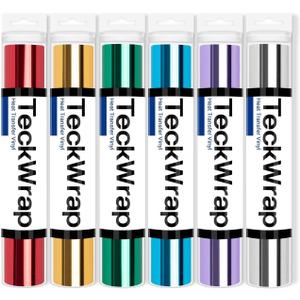 TECKWRAP HTV Iron On Vinyl Bundle, 6 Rolls 12" x3FT Chrome Metallic Heat Transfer Vinyl, Easy to Cut & Transfer, Perfect for T-Shirts, Hoodies, Bags & Crafts