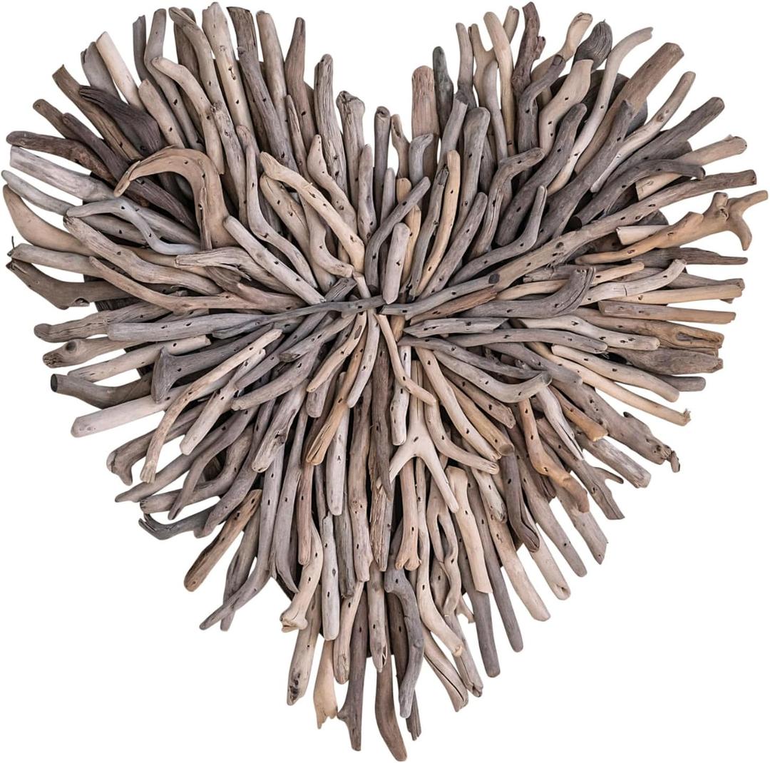 Creative Co-Op Driftwood Heart Shaped Wall Décor, 15.5"L x 20"W