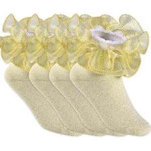 Yepami 4 Pairs Girls Ruffle Socks Big and Shimmering Lace Sock Ruffled Dress Socks for Girl Toddler (L)