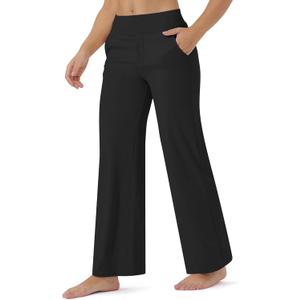 Wide Leg Pants Women Stretch High Waist Comfy Yoga Pants for Dress Work Casual with Pockets (Medium, Black)