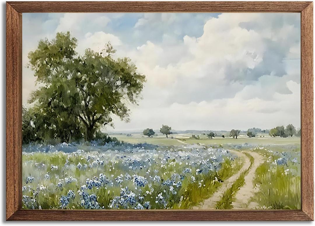 Framed Vintage Canvas Wall Art, Country Landscape Wildflower Field Wall Decor Paintings, Rustic Nature Pictures Prints Home Decor for Living Room Bedroom Bathroom Farmhouse 8x10 inch