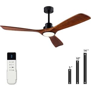 52" Wood Ceiling Fan with Light Remote Control(FCC) Quiet DC Motor 3 Blade Dimmable Ceiling Fans for Bedroom Living Room Indoors and Outdoors Dark Walnut (Walnut Blades+Matte Black Body)