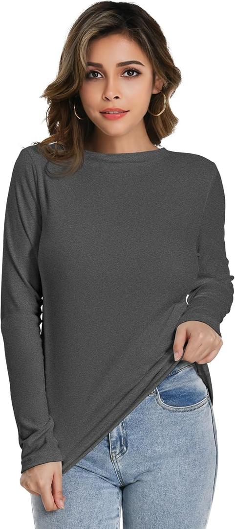 HOPLYNN 2 Pack Womens Long Sleeve Thermal Shirts Crew Neck Double Sided Fleece Lined Baselayer Tops for Cold Weather XX-Large, Gray