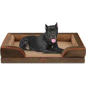 Comfort Expression Orthopedic Dog Bed for Extra Large Dogs 53x42 Inch, Waterproof Supportive Egg Crate Foam XXL Pet Bed with Removable Bolsters, Dog Couch with Washable Cover & Non-Slip Bottom, Brown