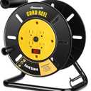 DEWENWILS Extension Cord Storage Reel with 4-Grounded Outlets, Heavy Duty Open Cord Reel for 12/3,14/3,16/3 Gauge Power Cord, Hand Wind Retractable, 13A Circuit Breaker, Yellow, ETL Listed