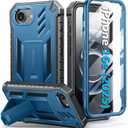 FNTCASE for iPhone 16e Phone Case: Military Grade [Built-in Screen Protector] [Kickstand] Matte Textured Drop Proof Protection Cover | Rugged Shockproof TPU Protective Sturdy Cases 2025 - Blue