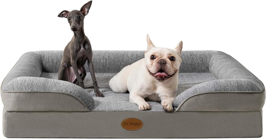Tailwaggz Cooling Pet Bed for Medium Dogs and Cats, Waterproof Orthopedic Dog Sofa Bed, Supportive Foam Pet Couch Bed with Washable Removable Cover, Waterproof Lining and Nonskid Bottom(Medium, Grey)
