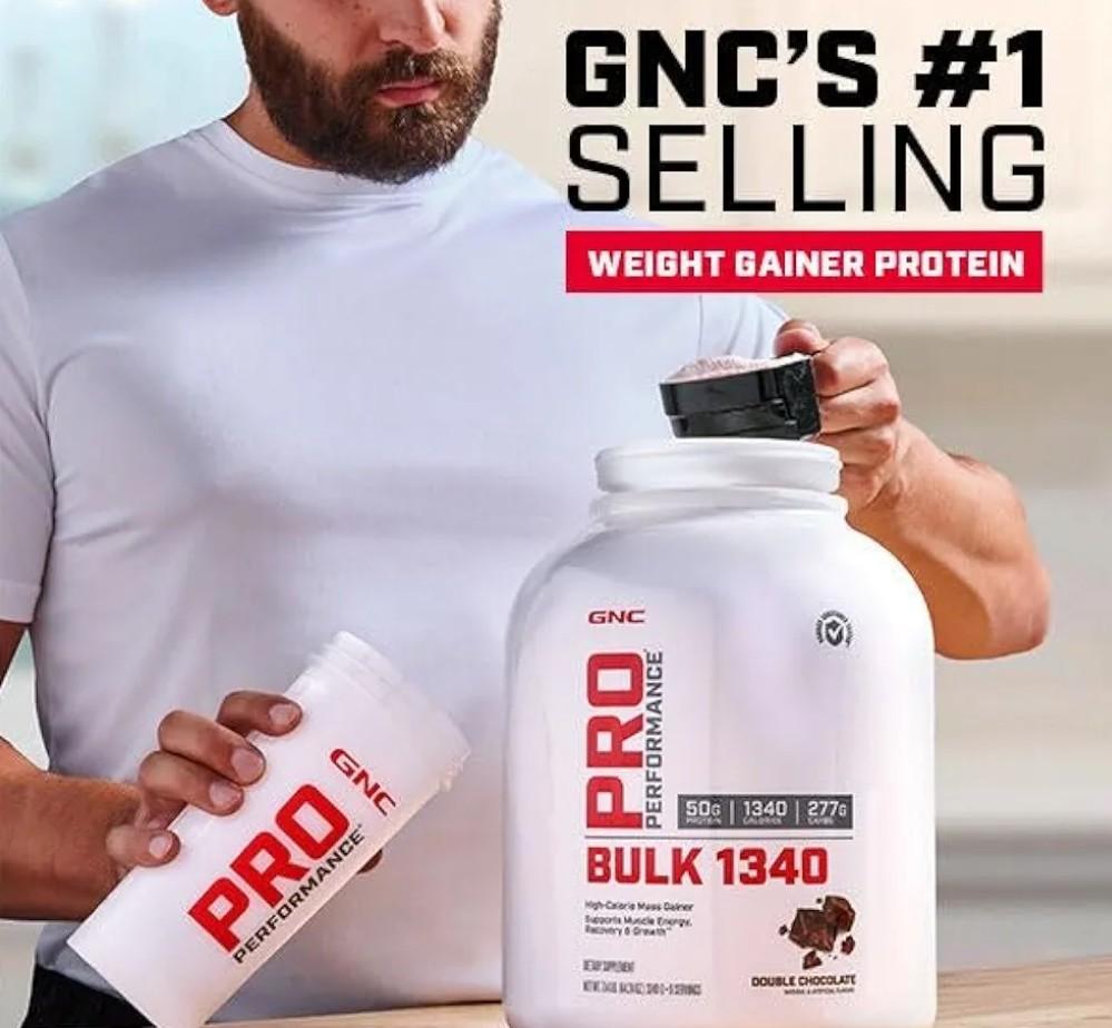 GNC Pro Performance Bulk 1340 Mass Gainer Protein Powder, 50g, Gluten Free, Whey, Creatine, BCAA, 3rd Party Tested, Muscle Recovery & Growth, Micronutrients, Strawberries and Cream, 9 Servings, Exp 11/2026