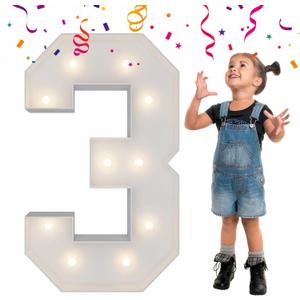 3FT Light Up Numbers Letters, Mosaic Numbers for Balloons, Giant Marquee Numbers, Mosaic Balloon Number 3 for 3rd 13th 30th Birthday Party Decorations, Anniversary Party Decor